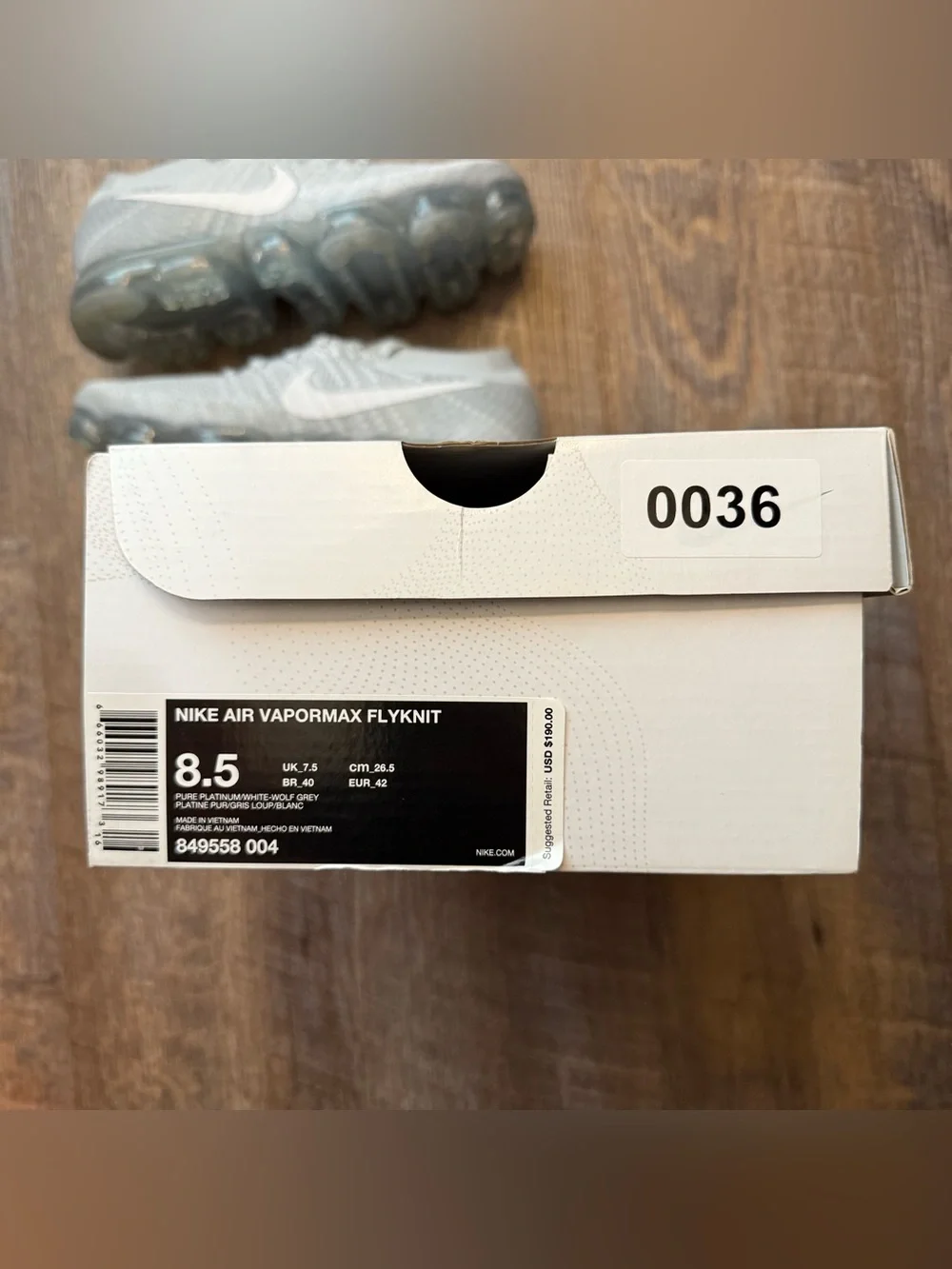 Nike Air VaporMax Flyknit Pure Platinum White Grey